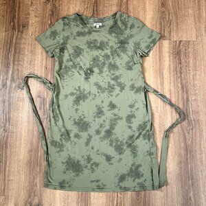 PACT Short Sleeve Tie Waist Dress Women's XL Green Tie Dye Organic Cotton